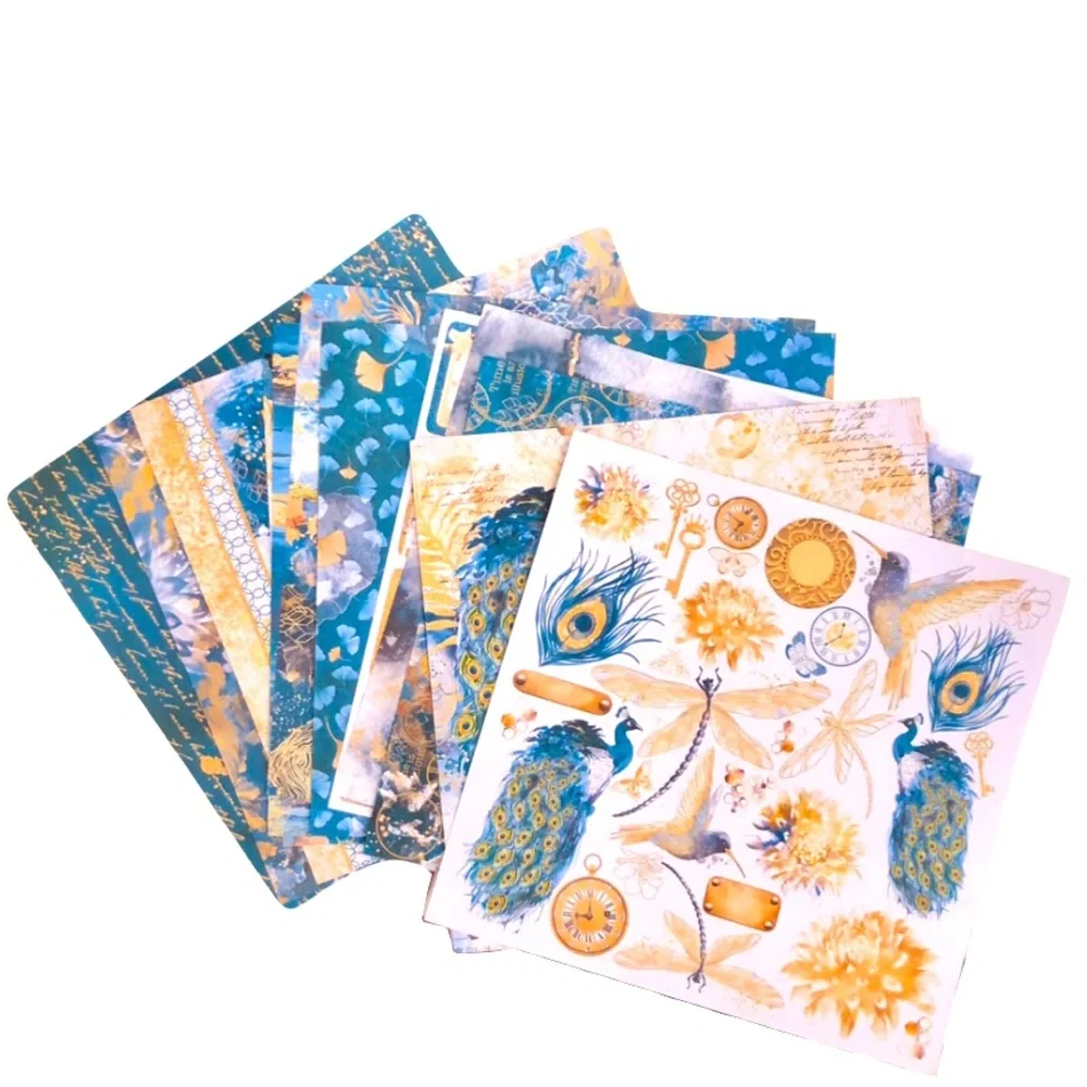 Peacock Retro Indigo Printed DIY Junk Journaling Loose Sheets (12 Sheets)